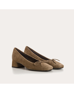 Velvet leather heeled ballerinas with knot