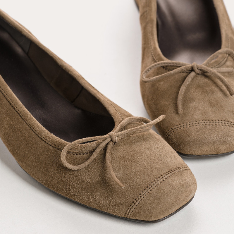 Velvet leather heeled ballerinas with knot