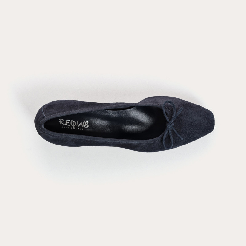 Ballerines à talons en cuir velours