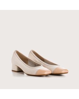 Ballerines bicolores à talons chair/noir en cuir lisse