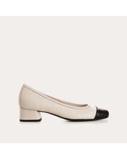 Ballerines bicolores à talons chair/noir en cuir lisse