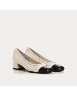 Ballerines bicolores à talons chair/noir en cuir lisse