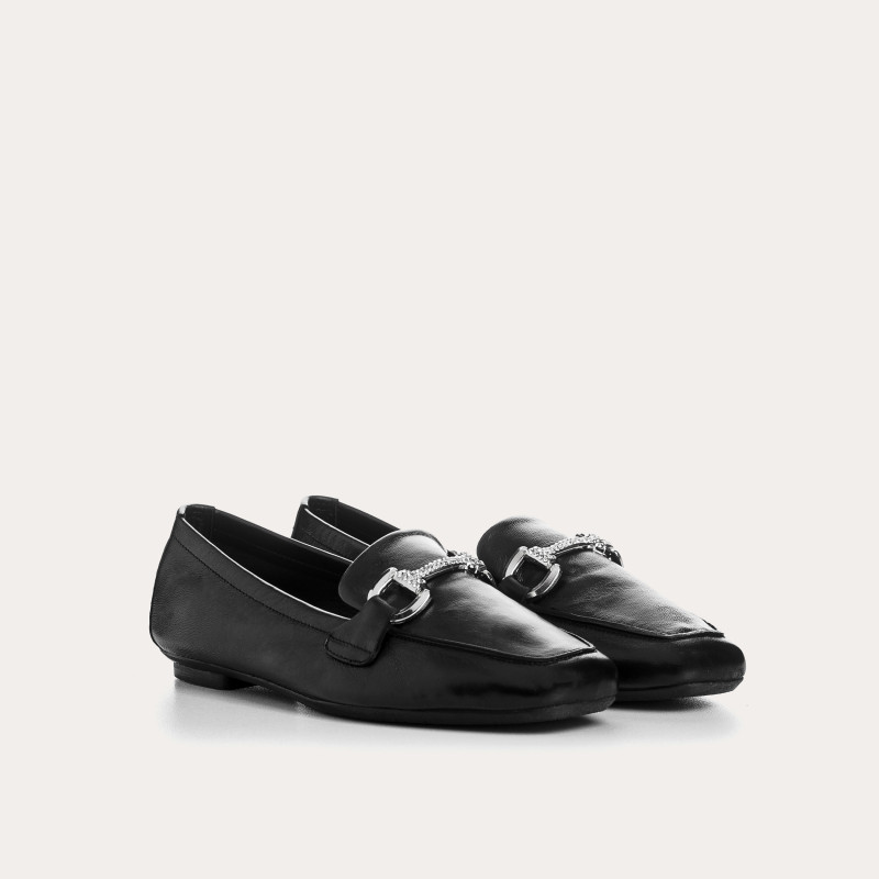 Mocassins en cuir noir à mors argenté | Reqins