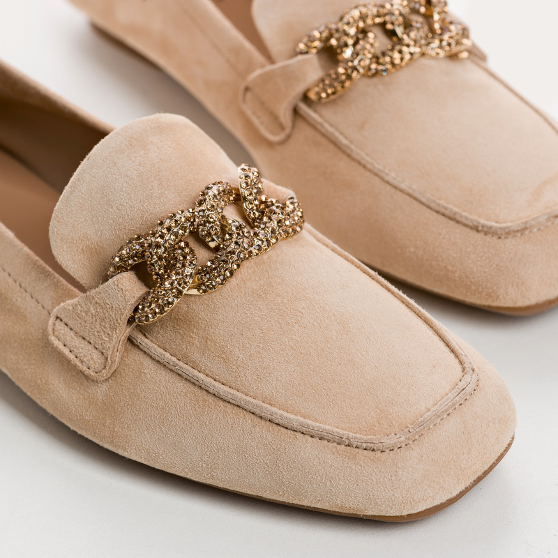 Velvet leather jewelry moccasins with rhinestones