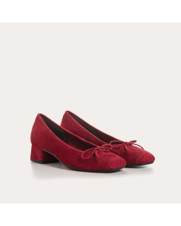 Velvet leather heeled ballerinas with knot