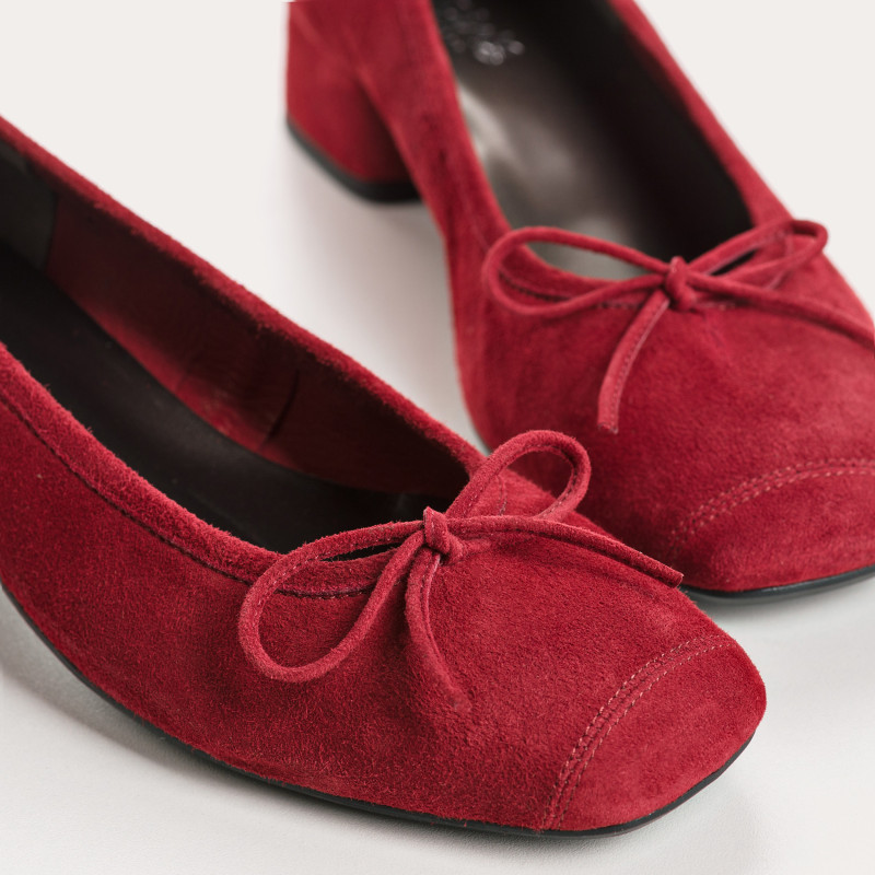 Velvet leather heeled ballerinas with knot