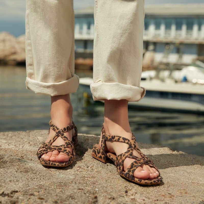 Cosmos Sandals Leopard Velvet Leather - Summer Elegance | Reqins