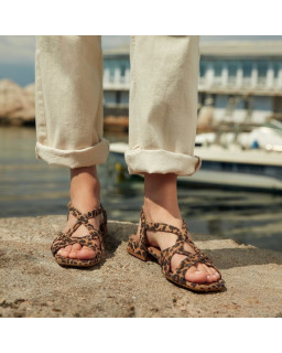 Cosmos Sandals Leopard Velvet Leather - Summer Elegance | Reqins
