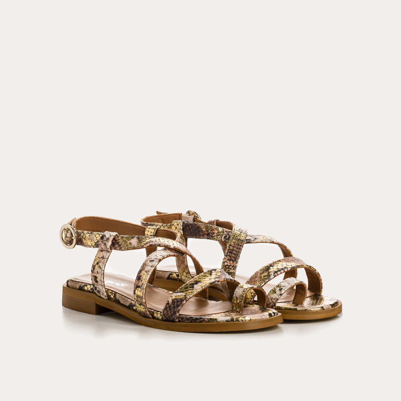 Sandales Adonis en cuir embossé serpent métallisé - Reqins