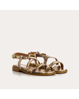 Adonis Sandals in Embossed Leather Serpent Metallic - Reqins