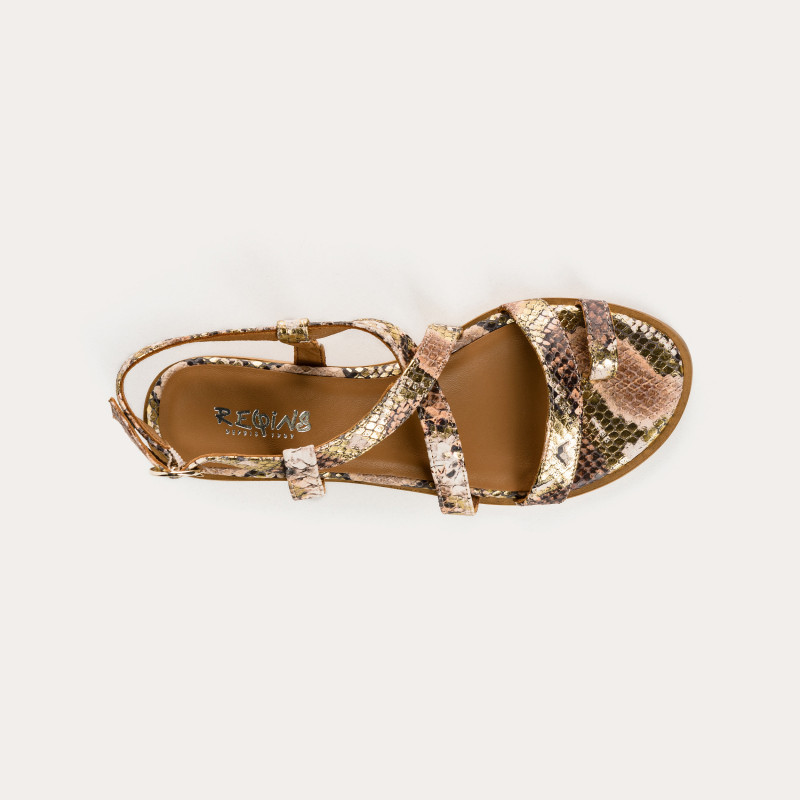 Adonis Sandals in Embossed Leather Serpent Metallic - Reqins