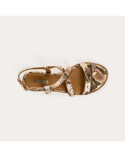 Adonis Sandals in Embossed Leather Serpent Metallic - Reqins