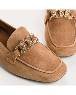 Mocassins bijoux en cuir velours avec strass