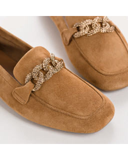 Velvet leather jewelry moccasins with rhinestones