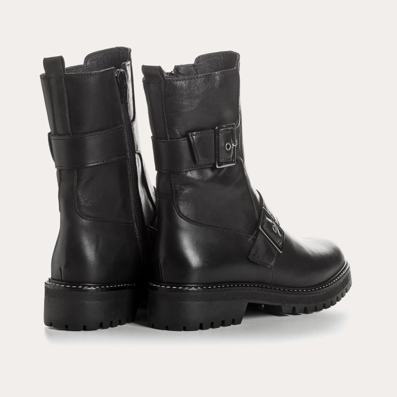 Boots Debra en cuir noir – Bottines femme esprit motard | Reqins