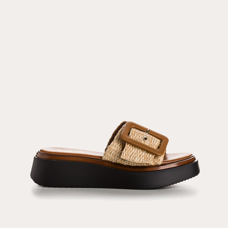 Sandales LANTANA - chaussures femme plateforme cuir macramé noir | REQINS