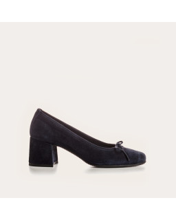 Velvet leather square heel pumps with knot