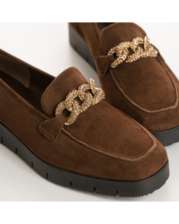 Velvet leather wedge moccasins with silver rhinestones