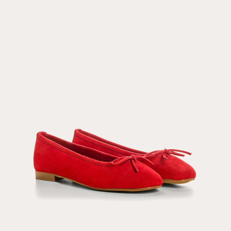 Ballerines plates à nœud en cuir velours avec bout arrondi