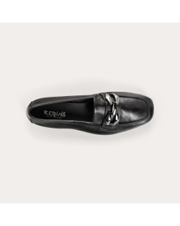 Black leather hilarious moccasins with silver jewel | Reqins