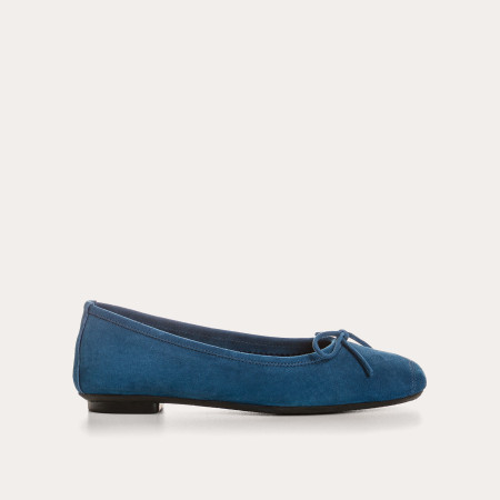 Ballerines plates à nœud en cuir velours avec renfort à la pointe