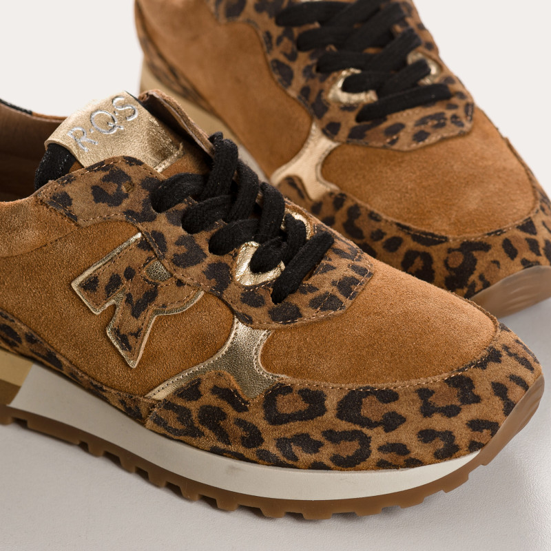 Mania leather velvet leopard - Leopard printed suede leather sneakers