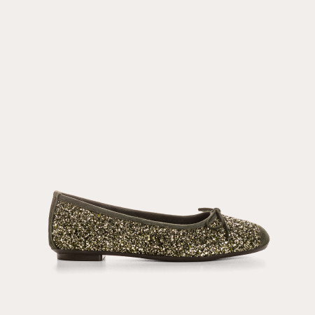 Flat-knotted flat ballerinas with glitter fabric with velvet leather reinforcement
