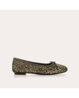 Flat-knotted flat ballerinas with glitter fabric with velvet leather reinforcement