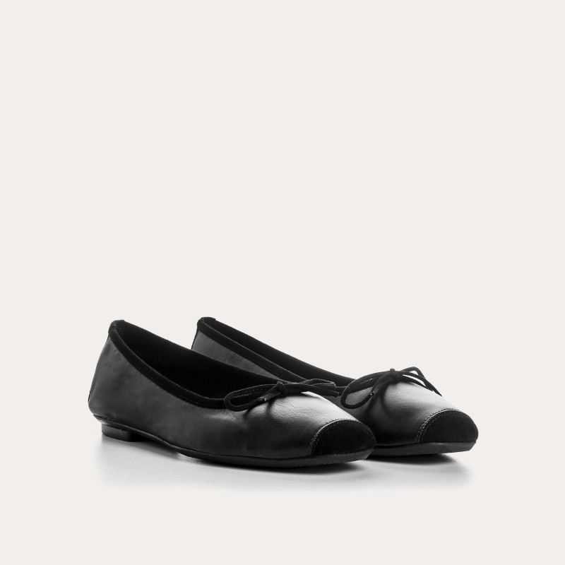 Flat Ballerinas with Smooth Leather Knot and Velvet Leather