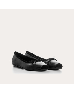 Flat Ballerinas with Smooth Leather Knot and Velvet Leather