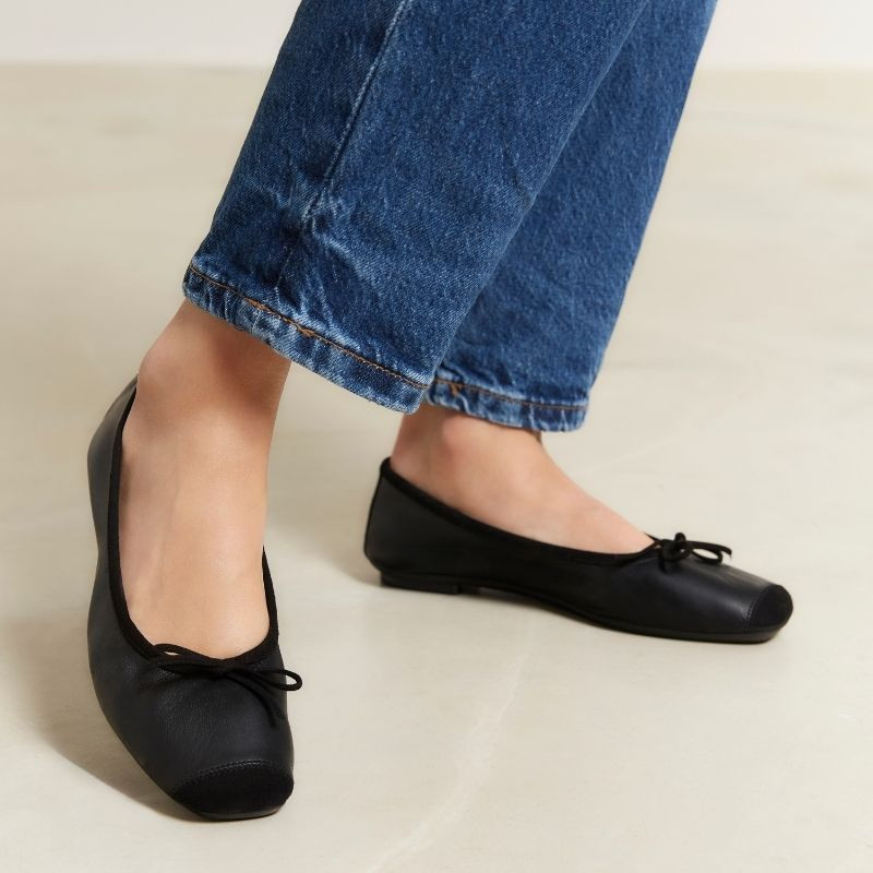 Flat Ballerinas with Smooth Leather Knot and Velvet Leather