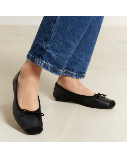 Flat Ballerinas with Smooth Leather Knot and Velvet Leather