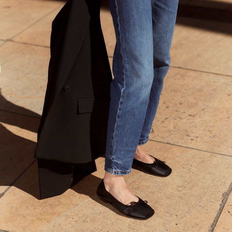 Flat Ballerinas with Smooth Leather Knot and Velvet Leather