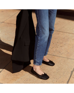 Flat Ballerinas with Smooth Leather Knot and Velvet Leather