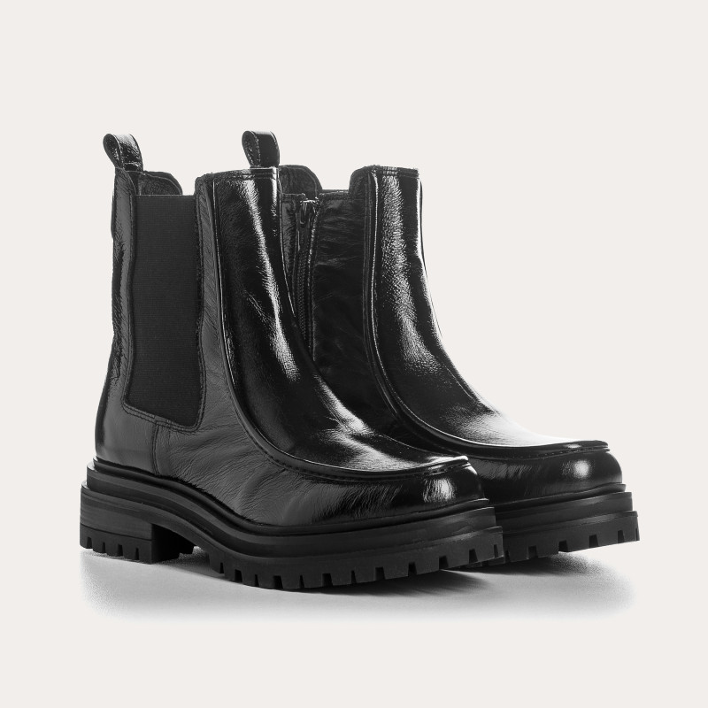 Boots Selena cuir vernis noir | Reqins