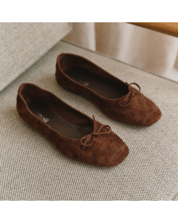 Flat ballerinas with velvet leather knot with tip reinforcement