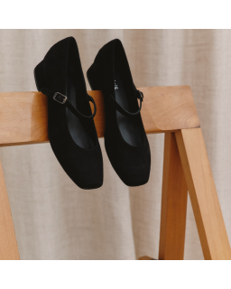 Babies à talons en cuir velours