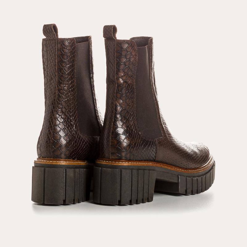 Boots Chelse black leather embossed Python with elastic