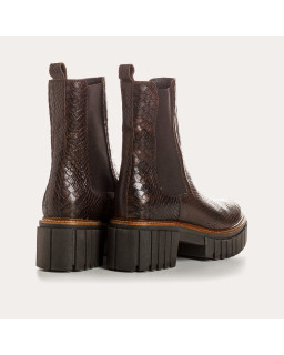 Boots Chelsea noires en cuir embossé python avec élastiques