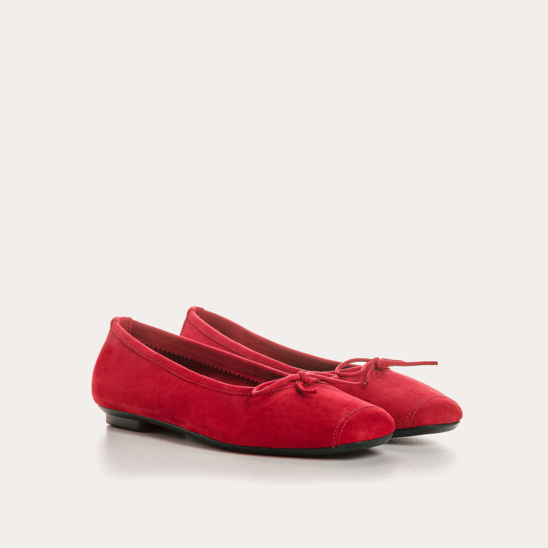 Flat ballerinas with velvet leather knot with tip reinforcement