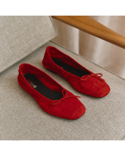 Flat ballerinas with velvet leather knot with tip reinforcement