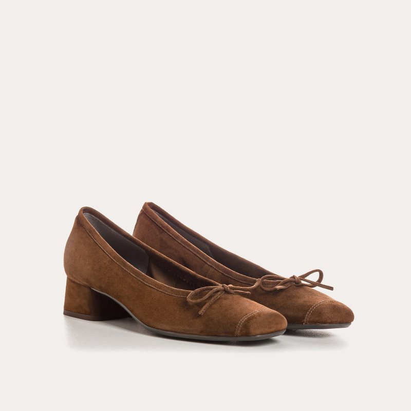 Velvet leather heeled ballerinas with knot