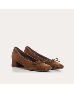 Velvet leather heeled ballerinas with knot