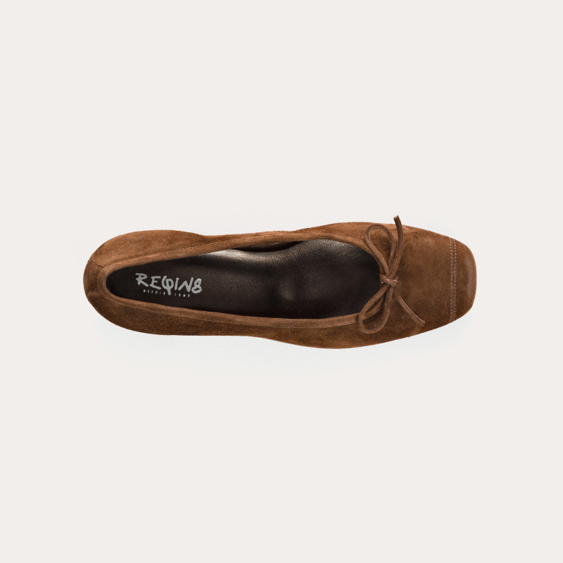 Ballerines à talons en cuir velours avec noeud