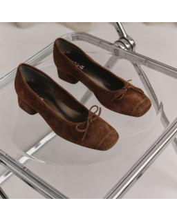 Ballerines à talons en cuir velours avec noeud