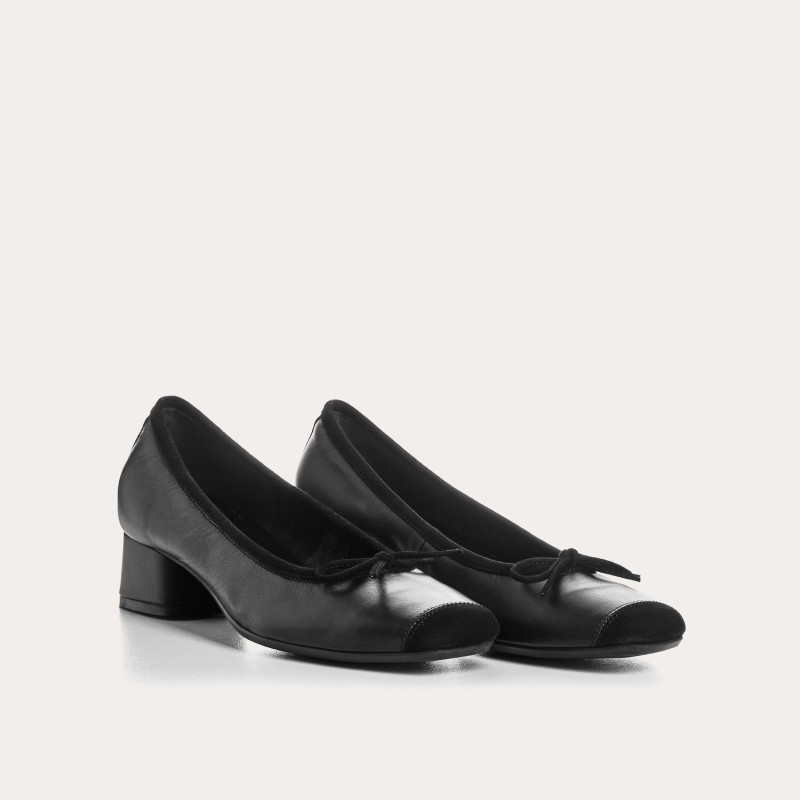 Smooth leather heel ballerinas with velvet reinforcement