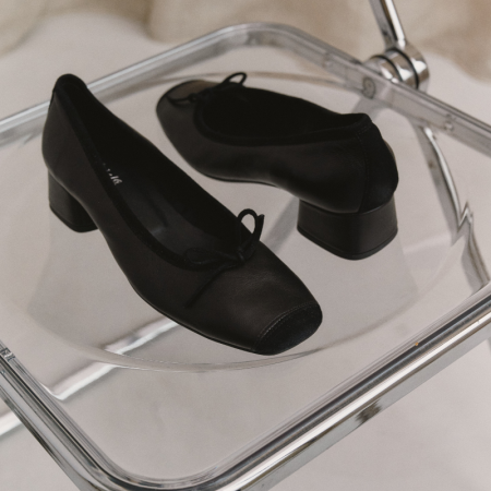 Smooth leather heel ballerinas with velvet reinforcement