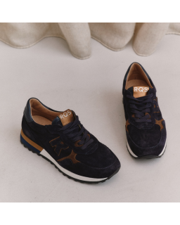 Women's velvet leather lace top sneakers