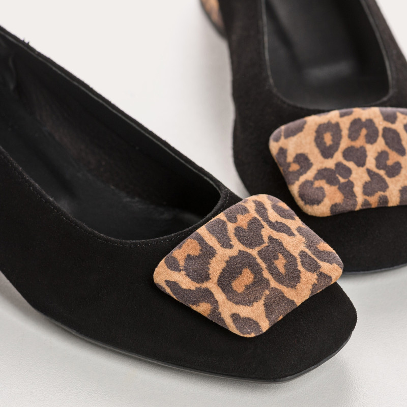 Ballerines Kefir à talons et en cuir velours imprimé léopard – Kefir | Reqins