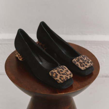 Ballerines Kefir à talons et en cuir velours imprimé léopard – Kefir | Reqins